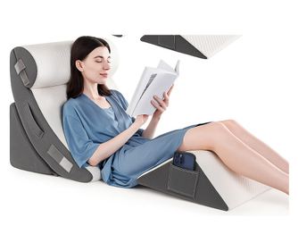 Комплект 4 регулируеми ортопедични възглавници Linomag® за легло, възстановяване, четене, калъф, бяло/тъмносиво