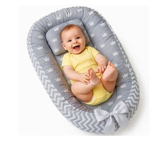 Cosulet Bebelusi pentru Dormit tip Baby Nest, Linomag®, 0-24 Luni, 90x55cm, Gri deschis/Gri inchis