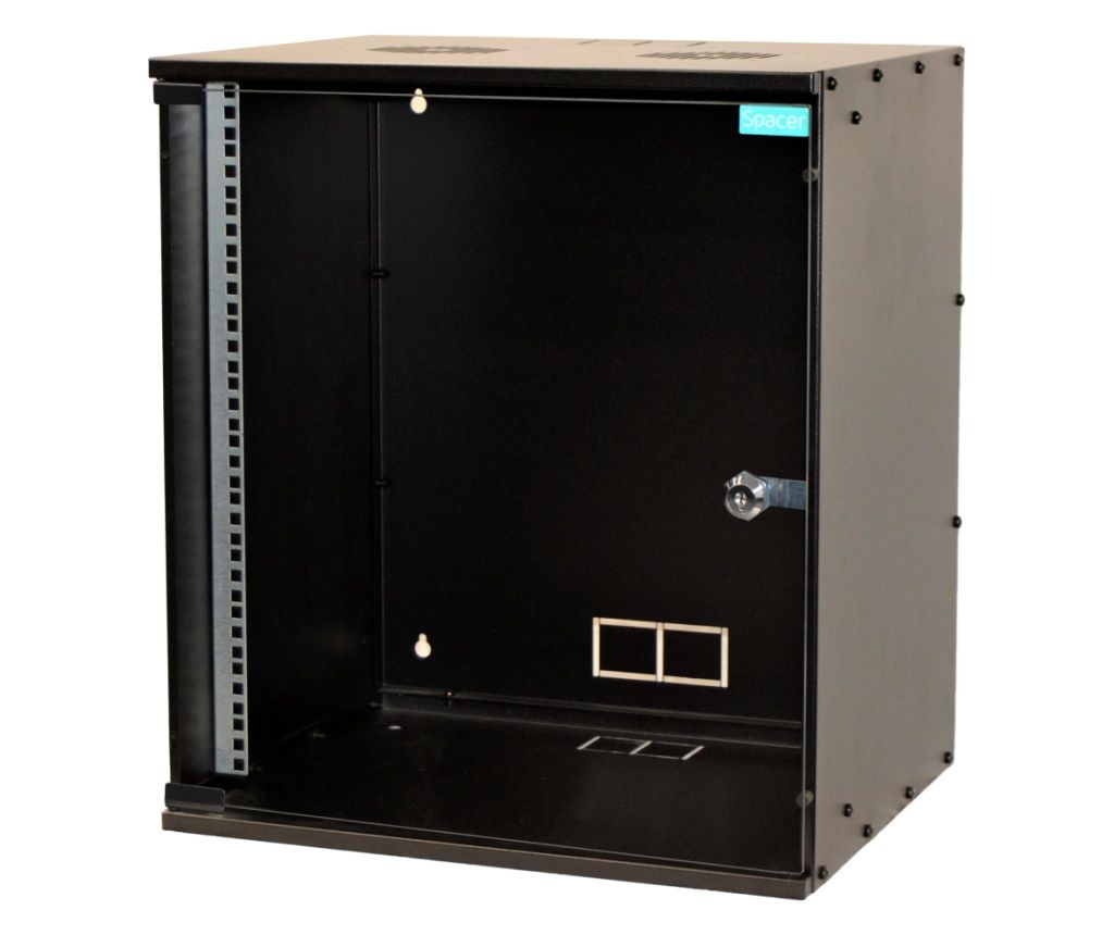 Cabinet 19″ spacer 12u fixare pe perete flatpack (dezasamblat) black 582 (h) x 515 (w) x 400 (d) mm