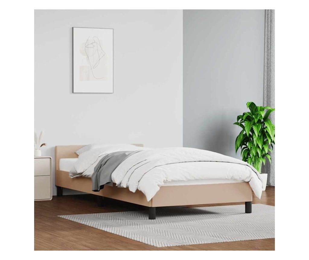 Cadru de pat cu tăblie, cappuccino, 90x200 cm, piele ecologică