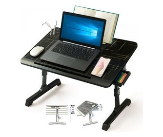 Stand laptop multifunctional tip masuta, Reglabil, Pliabil,  Negru cu insertii aurii