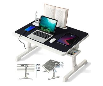 Stand laptop multifunctional tip masuta, Reglabil, Pliabil, , Suport carte, Suport tableta,Negru/Alb
