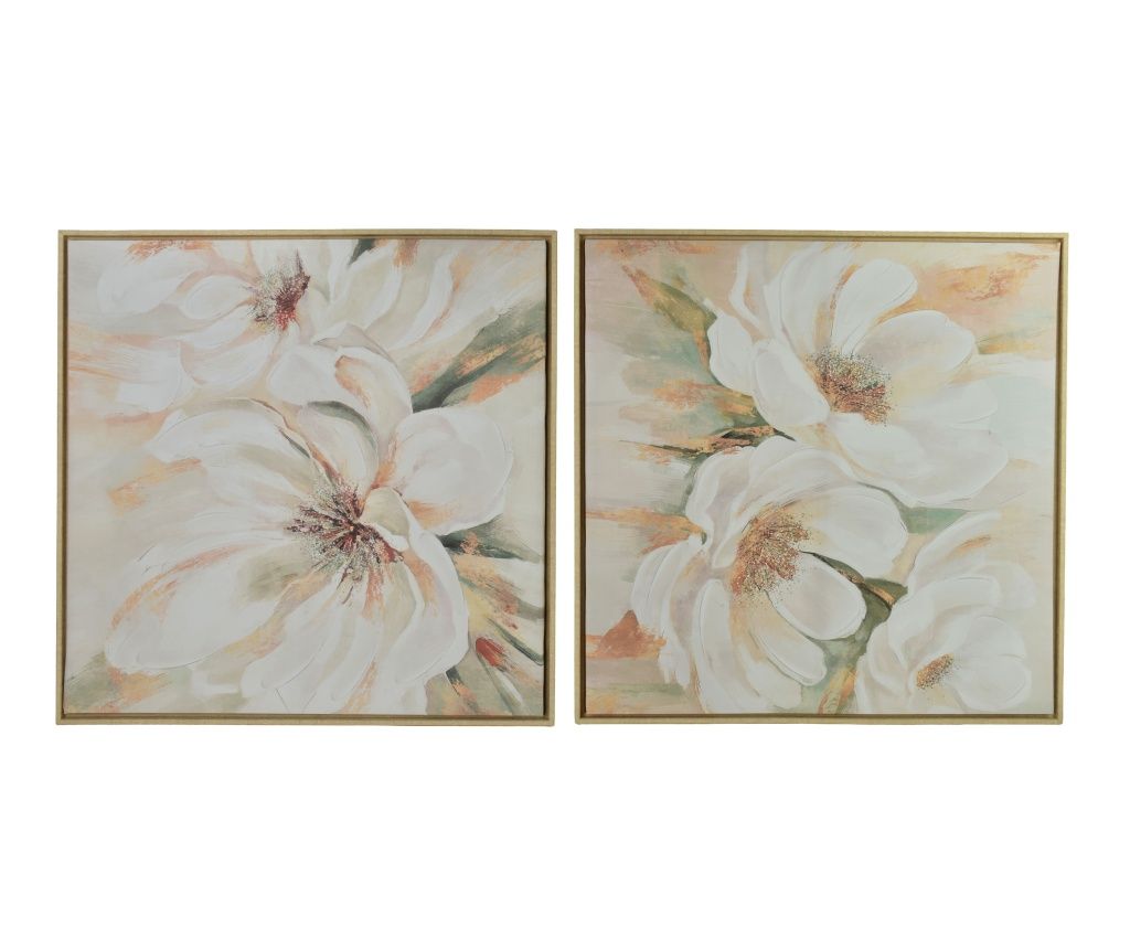 INGA Két festményből álló készlet 60x60cm Fehér virágok