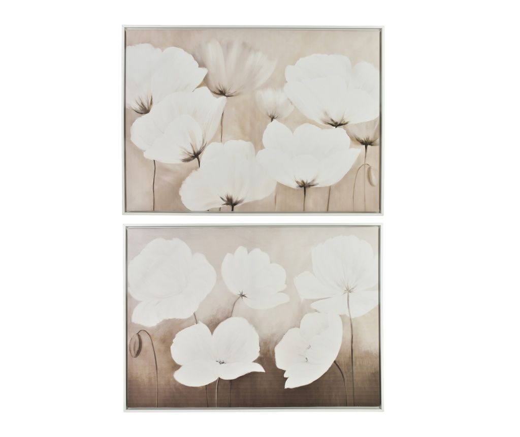 INGA Set of 2 Pictures 50x70cm Flowers on Grey Background