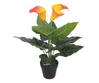 Umělá lilie s vázou, 45 cm, červená a žlutá