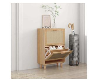 Szafka na buty, brązowa, 52x25x80 cm, drewno przetworzone i naturalny rattan