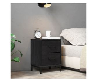 Κομοδίνο, Μαύρο, 36x30x45 εκ., Μασίφ Ανακυκλωμένης Πεύκης