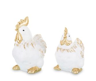 Figurina gaina, alb/auriu, 19x10,5x17,5 cm/14,5x9,5x12 cm