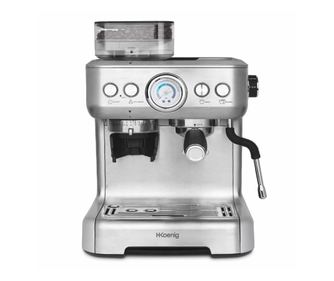 H.Koenig EXPRO980, Eszpresszógép beépített darálóval, egyedi adagolás 1,2 csészéhez, kompakt, szivattyúnyomás 20 bar, 15 fokos ő