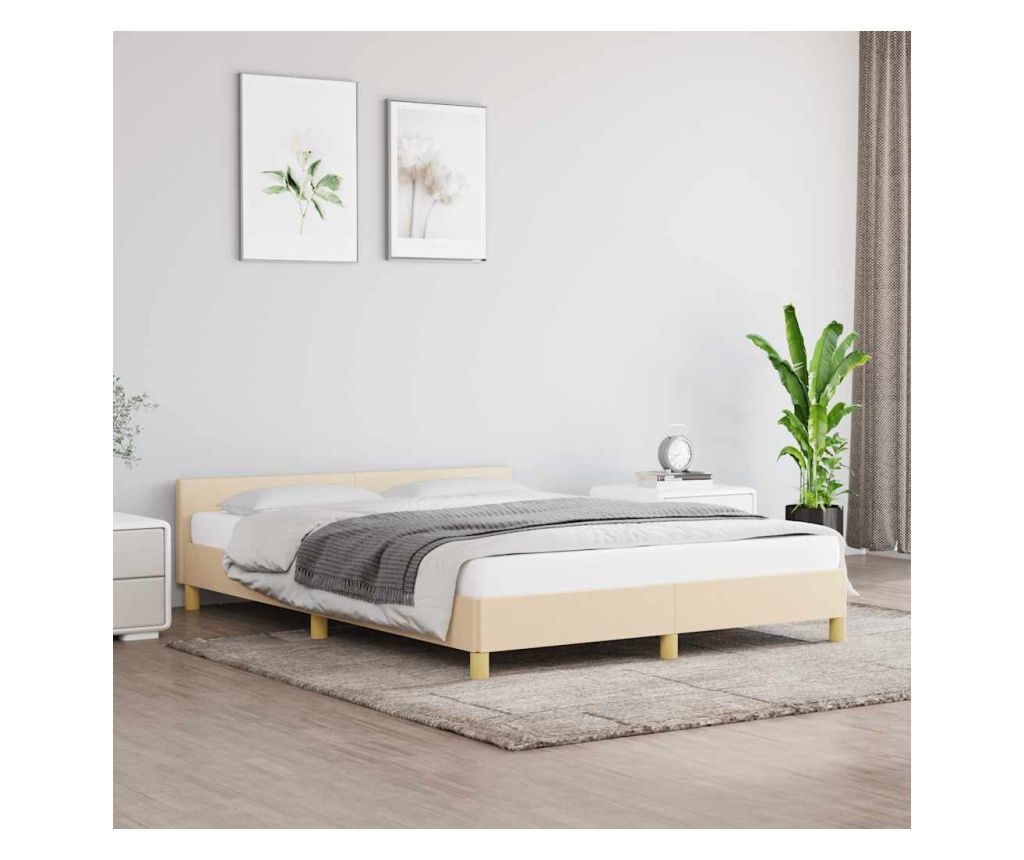 Cadru de pat cu tăblie, crem, 140x200 cm, textil