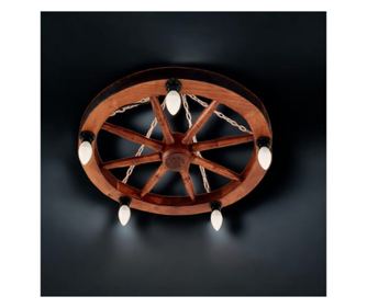 Candelabru rustic din lemn masiv tip roată 58 cm 5 becuri