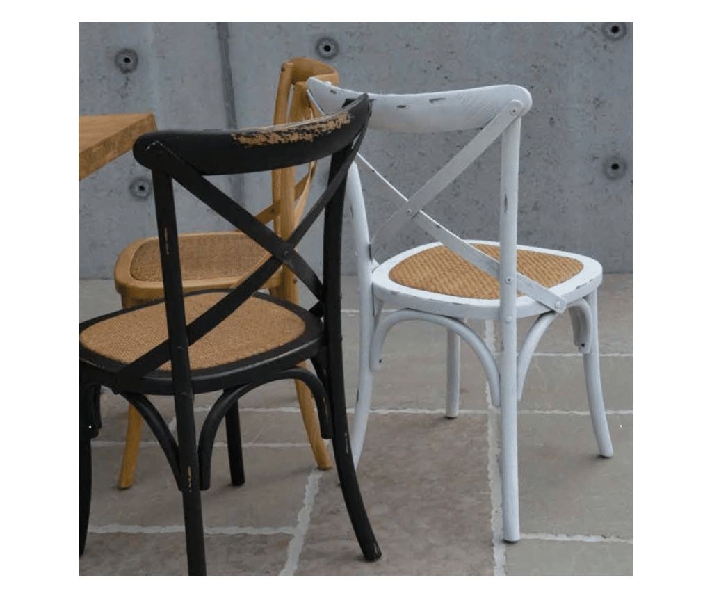 Antico Chair, Distressed Wood, Rattan Seat - Natural Wood