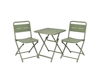 Πτυσσόμενο Σετ Επίπλων Μπαλκονιού, Τετράγωνο Τραπέζι 60x60 εκ. και 2 Πράσινες Μεταλλικές Καρέκλες, Μοντέρνος Σχεδιασμός, Συμπαγέ