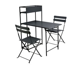 Σετ τραπεζιού και 2 πτυσσόμενων καρεκλών με μεταλλικό ράφι – συμπαγής σχεδιασμός για μπαλκόνι ή κουζίνα