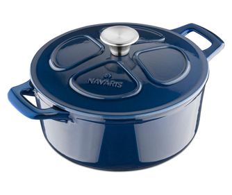 Oala fonta emailata Navaris, albastru, cu capac, pentru cuptor, plita, gaz, electric, cu inductie, cu infrarosu, 24 cm, 3.5 l