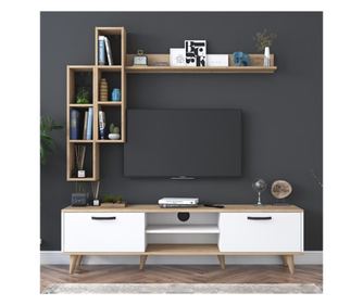 TV комплект, S2593, TV шкаф с 2 рафта, Бял/Натурален, 180 см