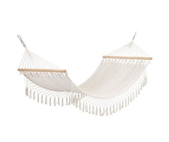 Milior bombažno-poliestrska viseča mreža bela, naravni les 200x100 cm