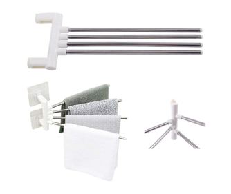 Suport Prosoape Verk, 4 brate rotative, Rezistent, Plastic si Aluminiu, culoare Alb si Argintiu