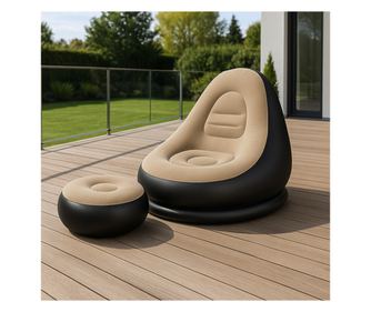 Fotoliu Gonflabil GARDLOV cu Suport pentru picioare, Tip Sezlong, PVC Durabil, Rezistent la UV, Pompa Inclusa, Culoare Negru si