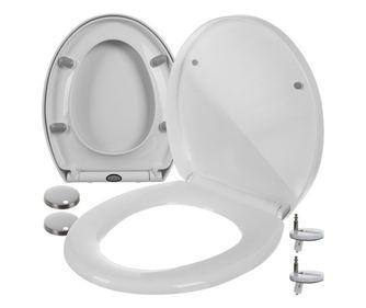 Тоалетна седалка Ruhhy Soft-Close, Подвижна, Универсална, Премиум PP, Неръждаема стомана, Бяла