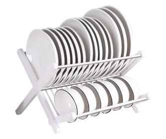 Uscator de Vase pe 2 NIveluri, 39X34X25 cm, Metal si Plastic, Tava cu orificiu de scurgere, culoare Alb