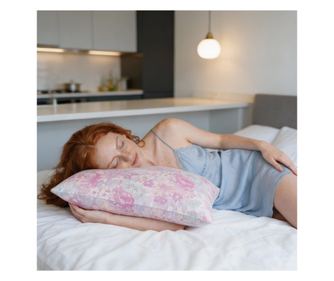 Твърда възглавница HappyNest, калъфка с флорален десен, виолетова, 50x70 cm, с 30% гъши пух, класически тип