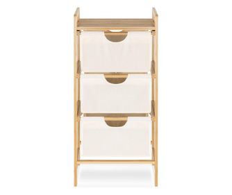 Raft pentru baie Navaris, 96 x 44 x 33 cm, organizator cu 3 sertare din material textil, cadru din bambus si raft superior, Bej