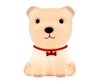 Lampa de veghe pentru copii Navaris, design catelus, 10.5 x 10 x 14.5 cm, multicolora, reincarcabila prin USB, silicon