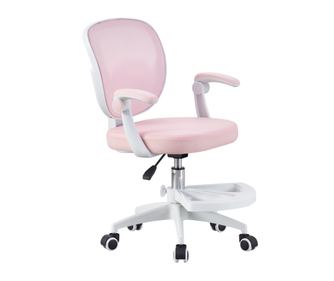 Scaun de birou, hidraulic si pivotant, pentru copii, rotativ cu sezut din spuma, spatar ergonomic, culoare roz