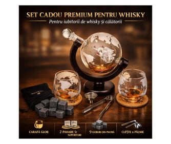 Set pahare si decantor pentru Whisky Malatec, 2 pahare 250 ml, decantor 850 ml, sticla transparenta, stil modern