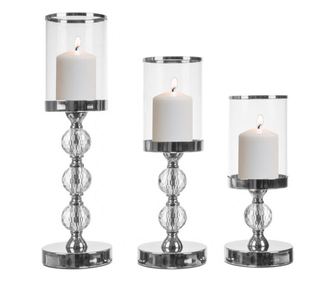 3 db-os gyertyatartó készlet, szárított lámpások, ezüst Ruhhy