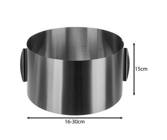 Állítható tortagyűrű, rozsdamentes acél, állítható átmérő 16-30 cm, magasság 15 cm Ruhhy