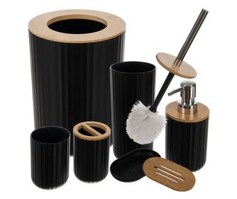 Ruhhy 6 darabos fürdőszobai kiegészítő szett – fekete, Elegáns bordázott dizájn bambusszal
