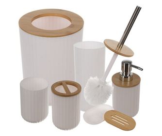 Ruhhy 24635 Fürdőszobai Kiegészítő Szett – 6 Darab Bambusz Részletekkel, Fehér