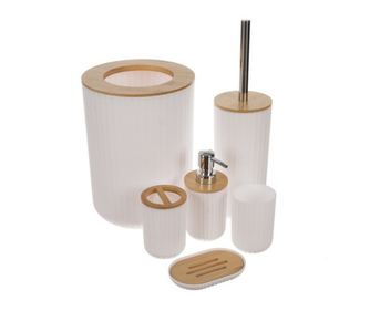 Σετ αξεσουάρ μπάνιου RUHHY 24635 – 6 τεμάχια με λεπτομέρειες από μπαμπού, λευκό χρώμα