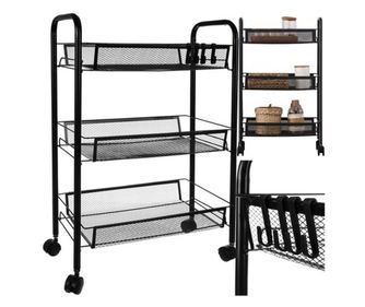 Ruhhy Mobil polc kerekeken konyhai kocsi 3 polc fekete szekrényes konyhai polc