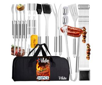 Set Accesorii Grătar în Cutie, 33 Piese, Oțel Inoxidabil