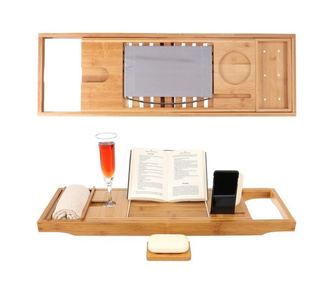 Kényelmes bambusz fürdőkád polc