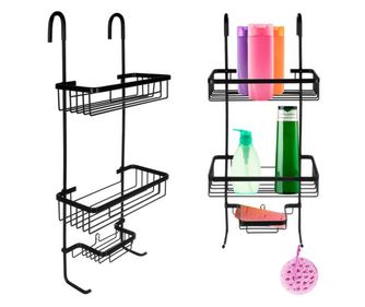 Fürdőszobai polc fúrás nélkül, 3 kosár, fekete Loft dizájn