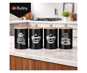 Ruhhy 24578 Tárolóedények kávéhoz, teához, sóhoz vagy cukorhoz, 4 db, 1,5L, rozsdamentes acél, légmentesen záródó