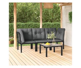 Set mobilier de grădină, 4 piese, negru și gri, poliratan