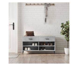Bancheta pantofar, gri beton, 102x35x55 cm, lemn prelucrat