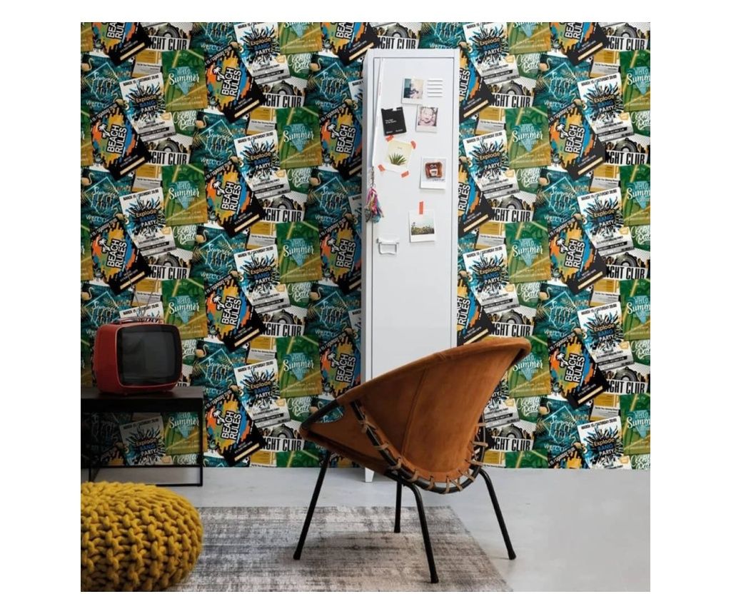 Noordwand Wallpaper "Good Vibes Club Posters", green and orange