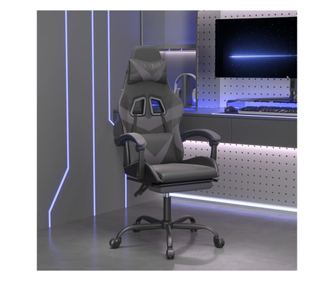 Černá/šedá otočná herní židle z eko kůže s podnožkou