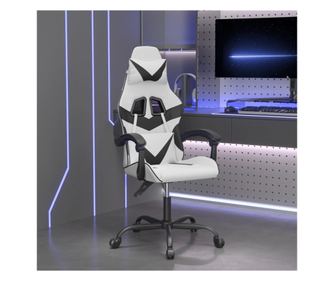 Herní židle, bílá a černá, koženka