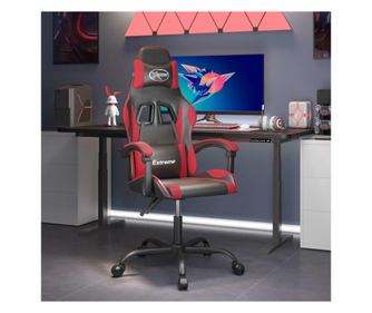 Otočná herní židle, černá a červená, ekokůže