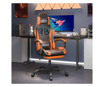 Herní židle s podnožkou, černá/oranžová, ekokůže