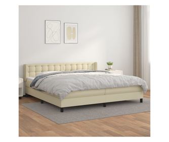 Континентално легло с матрак, кремаво, 200x200 см, изкуствена кожа