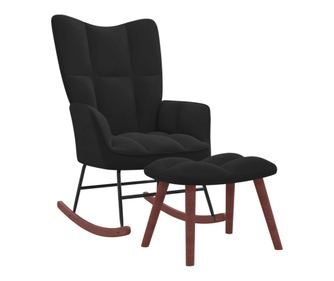 Gugalni stol z otomano, črn, žameten