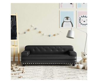 Pohovka pro děti, černá, 90x53x30 cm, ekologická kůže